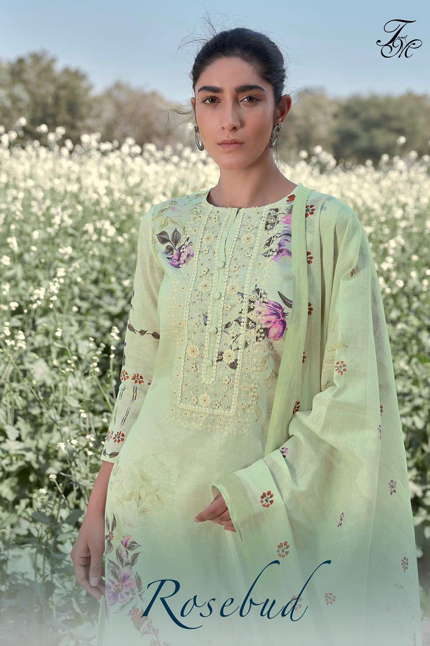 T&m Rosebud Designer Pure Linen Pattern With Digital Print With Embroidery Work And Handwork Suits Wholesale